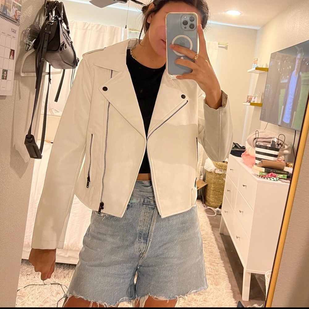 Super down white leather jack